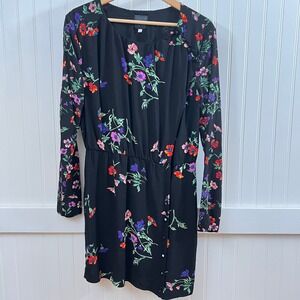 Idano Paris Tomate Black Multi-Color Floral Romantic Academia Mini Dress Size 2